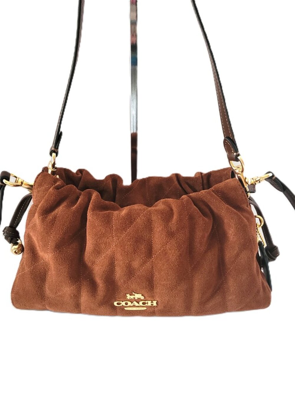 Coach CCZ55 Quilting Suede Faye Shoulder Bag Crossbody Vintage Brown Maple - Picture 2 of 7